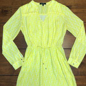 Long Sleeve Yellow Mini Dress w Pockets - Women's Small